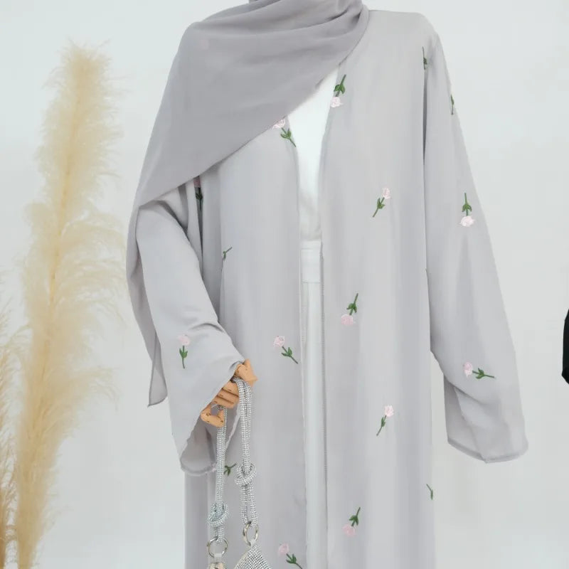 ABY001 Flower Embroidery Two-Piece Abaya Set