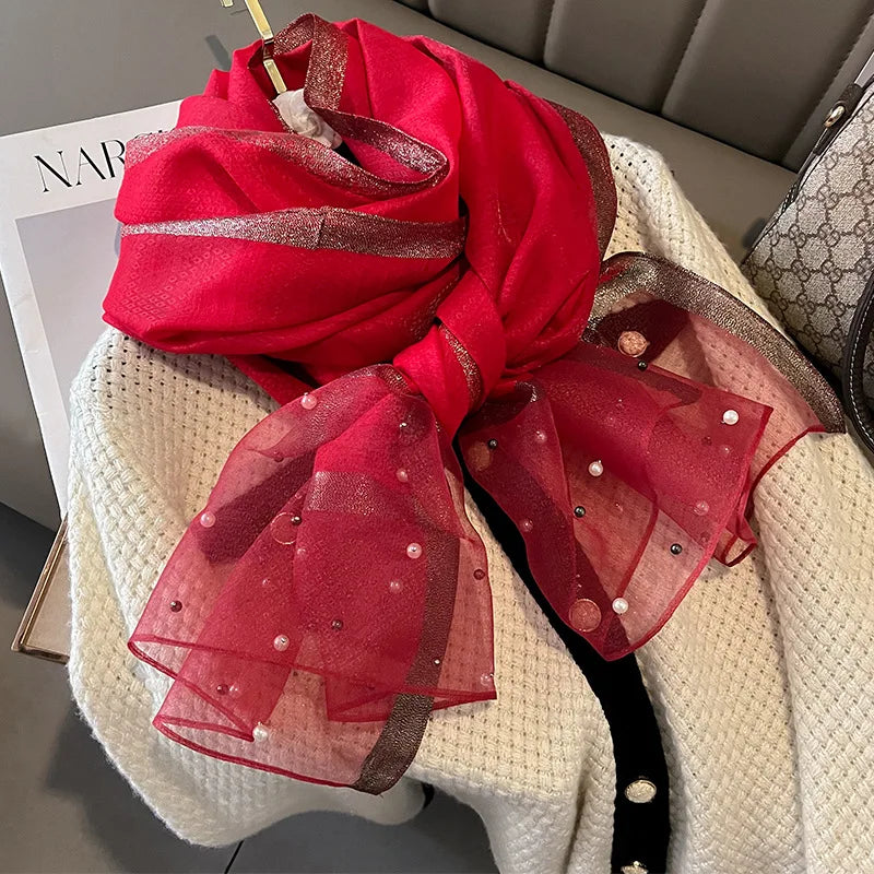 Luxury Elegant Pearl Trim Scarf Collection