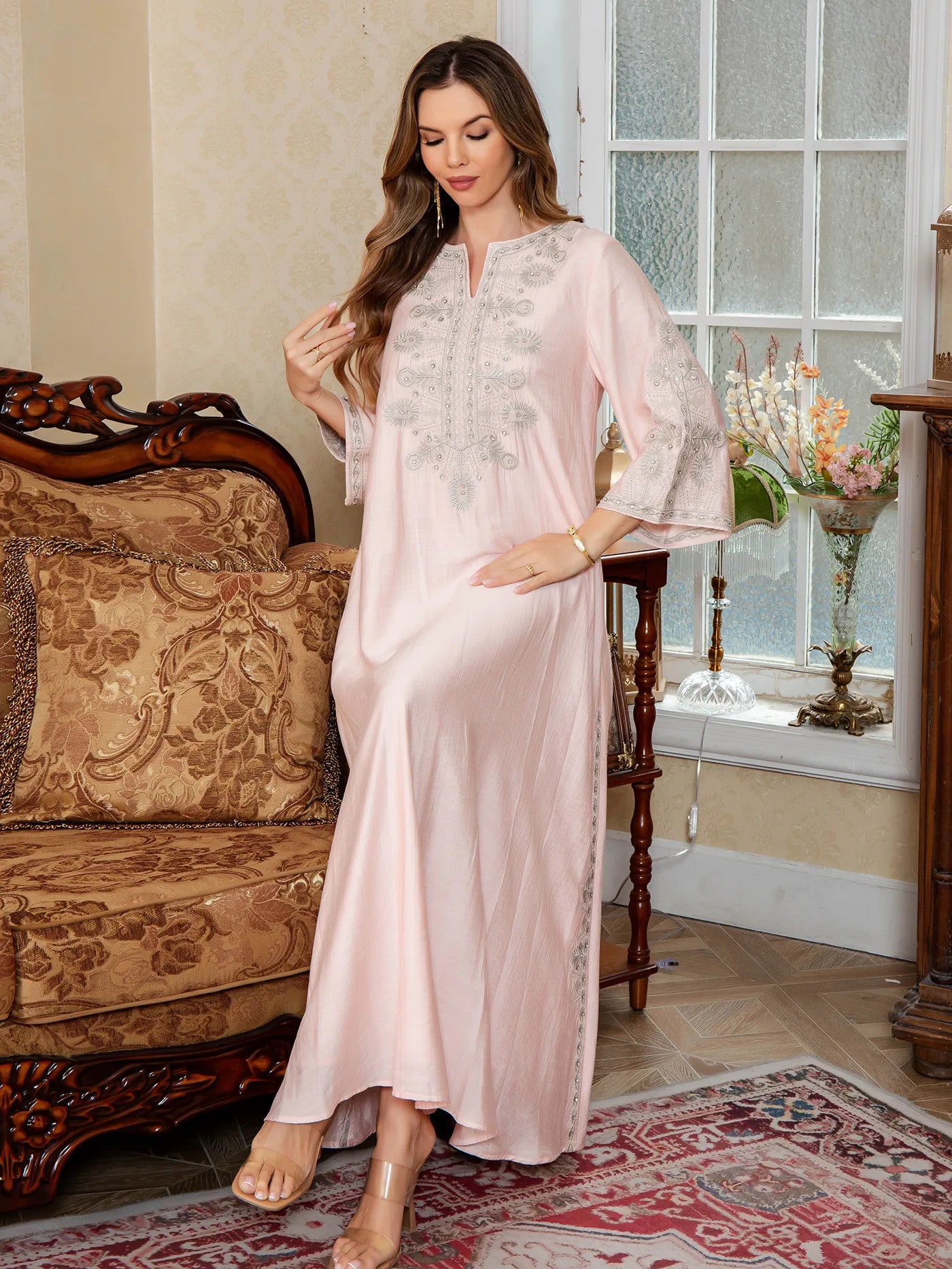 Dandelion Glow Embroidered Abaya– Eid & Ramadan Modest Long Dress (LX24)