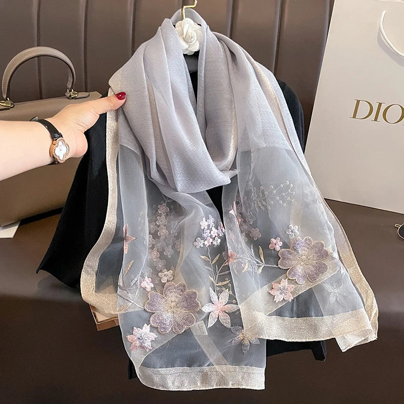 HB22 Solid Silk Women Scarf Winter Warm Wool Shawls/ Pashmina Luxury Embroidery Warn Scarves