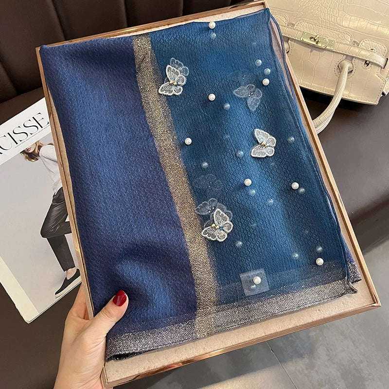 Luxury Silk Shawl Scarf- Butterfly Pearl Silk Scarf/Hijab Collection