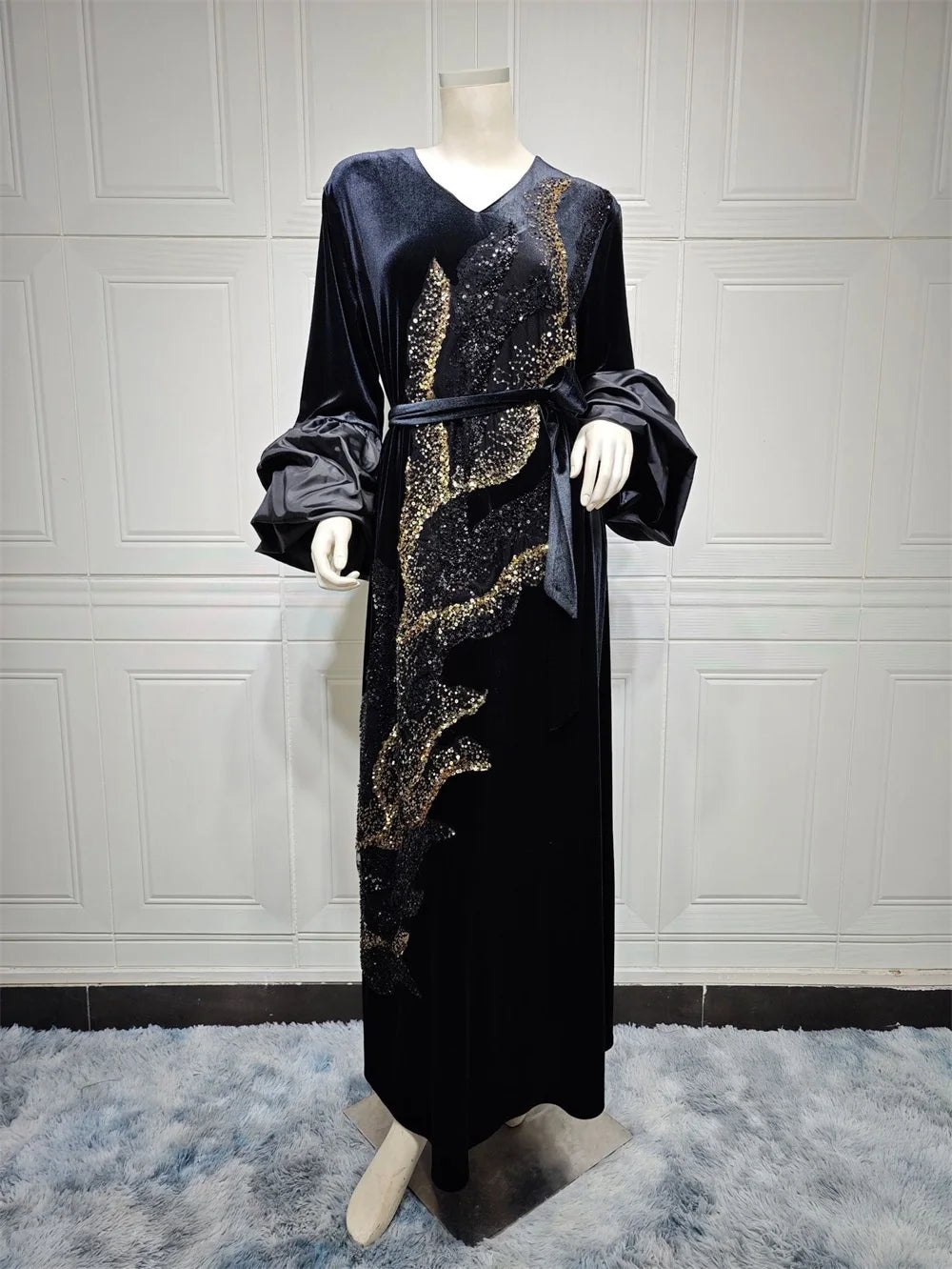 ABY11 Elegant Velvet Kaftan with Sequin Embellishments for Autumn/Winter