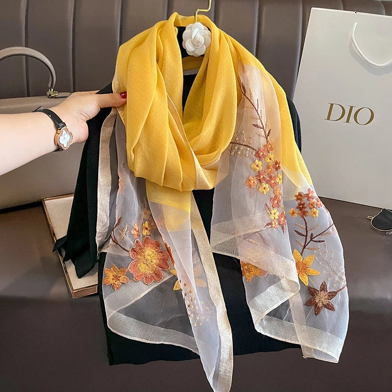 HB22 Solid Silk Women Scarf Winter Warm Wool Shawls/ Pashmina Luxury Embroidery Warn Scarves