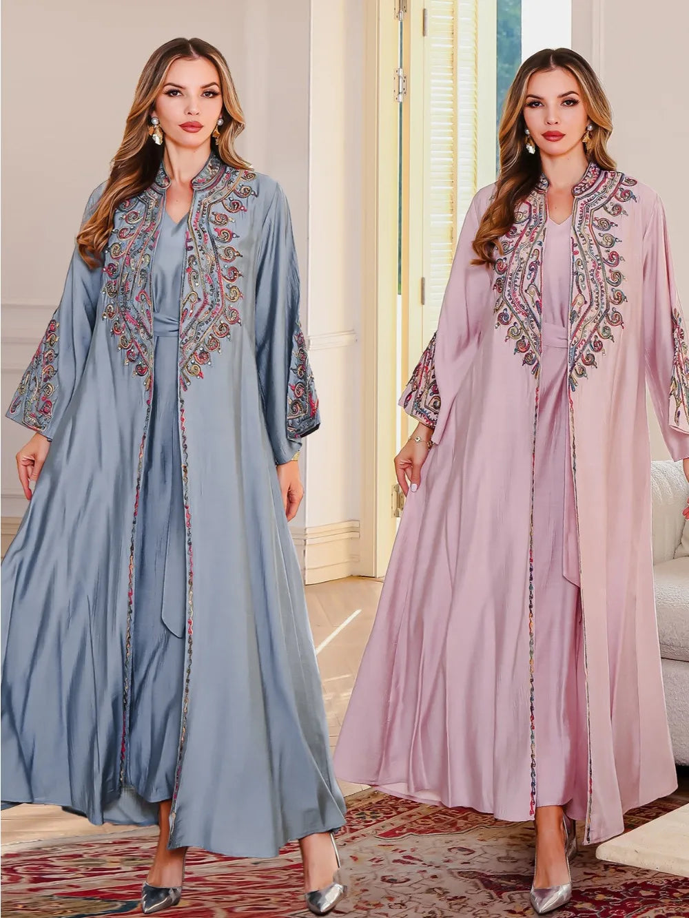 Amira Rose Embroidered Abaya Set - Eid & Ramadan Modest Long Dress (LX31)