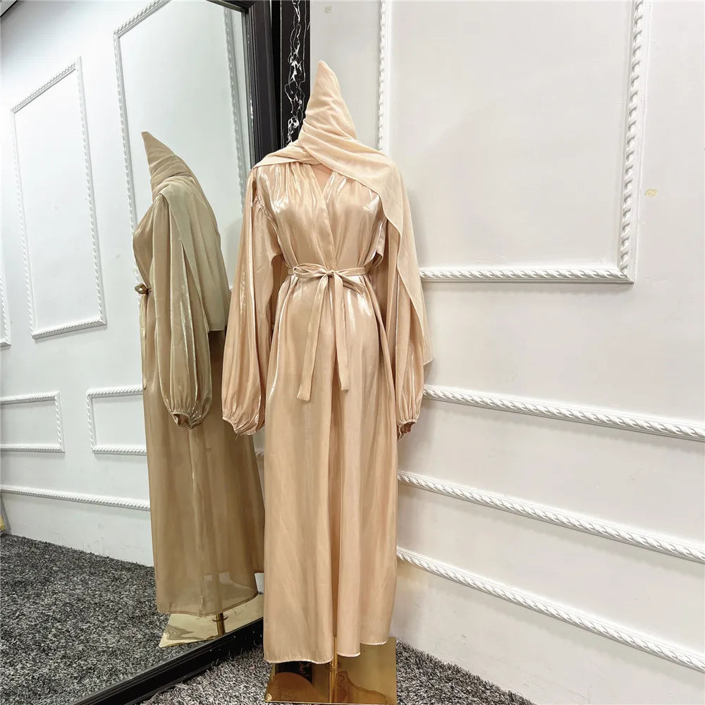 ABY021  Blush Satin Open Abaya