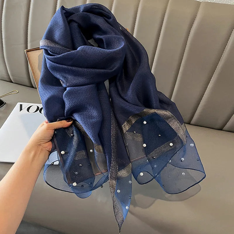 Luxury Elegant Pearl Trim Scarf Collection