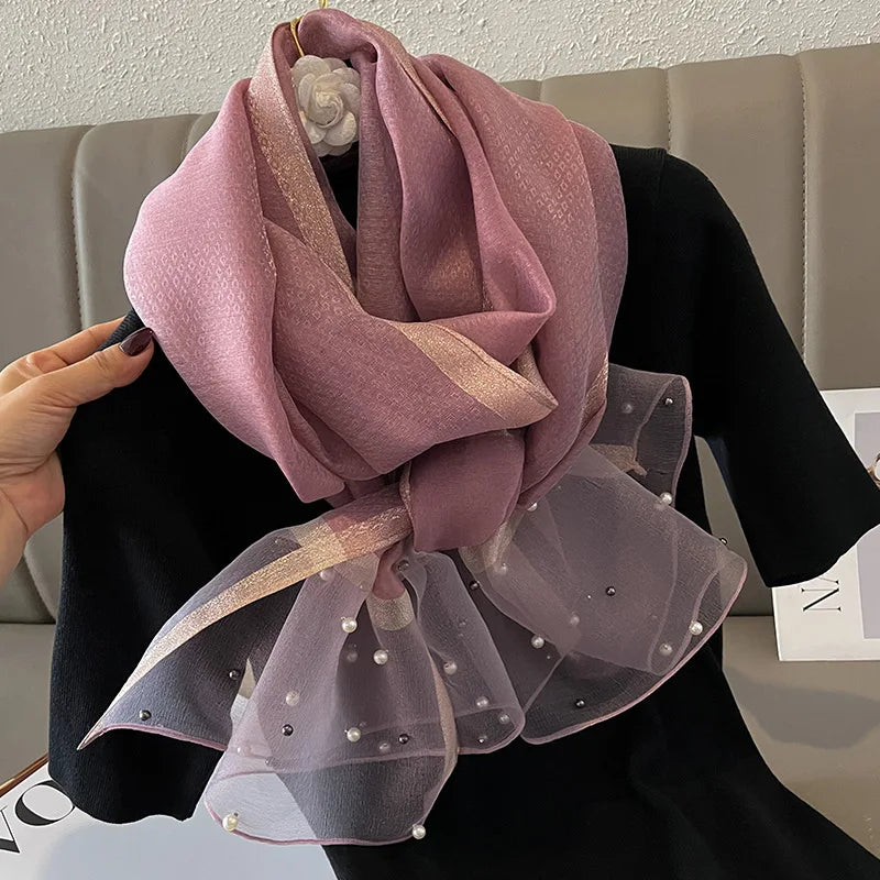 Luxury Elegant Pearl Trim Scarf Collection