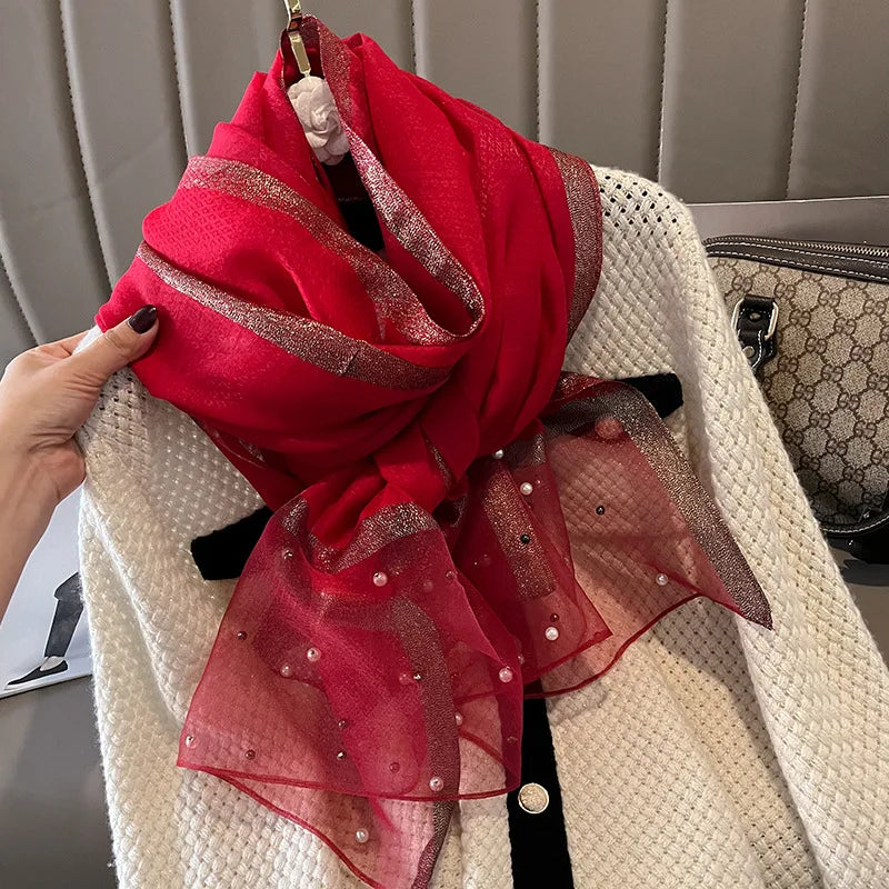 Luxury Elegant Pearl Trim Scarf Collection