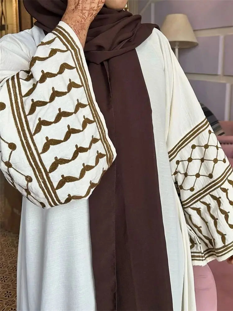 ABY013 Palestinian Style Embroidered Elegance Open Abaya