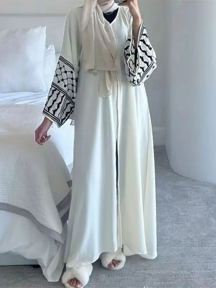 ABY013 Palestinian Style Embroidered Elegance Open Abaya