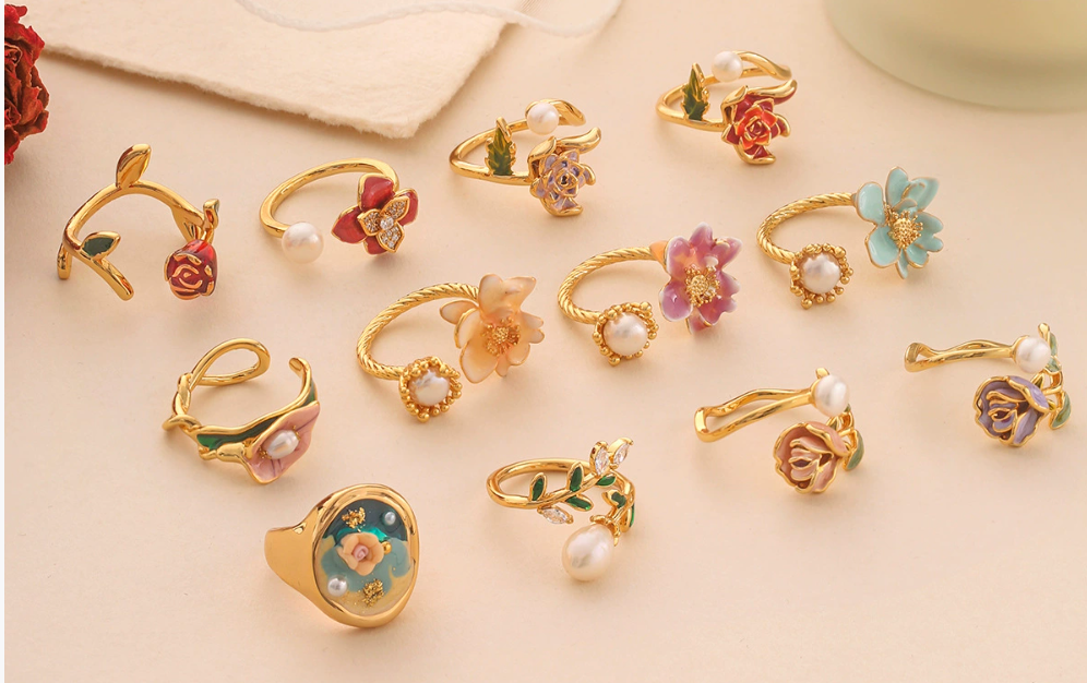 Hand made 14k Gold Plated Floral Rings