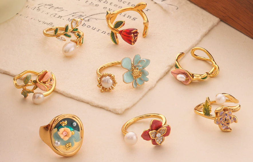 Hand made 14k Gold Plated Floral Rings