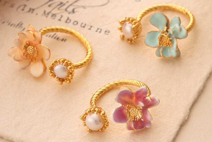 Hand made 14k Gold Plated Floral Rings