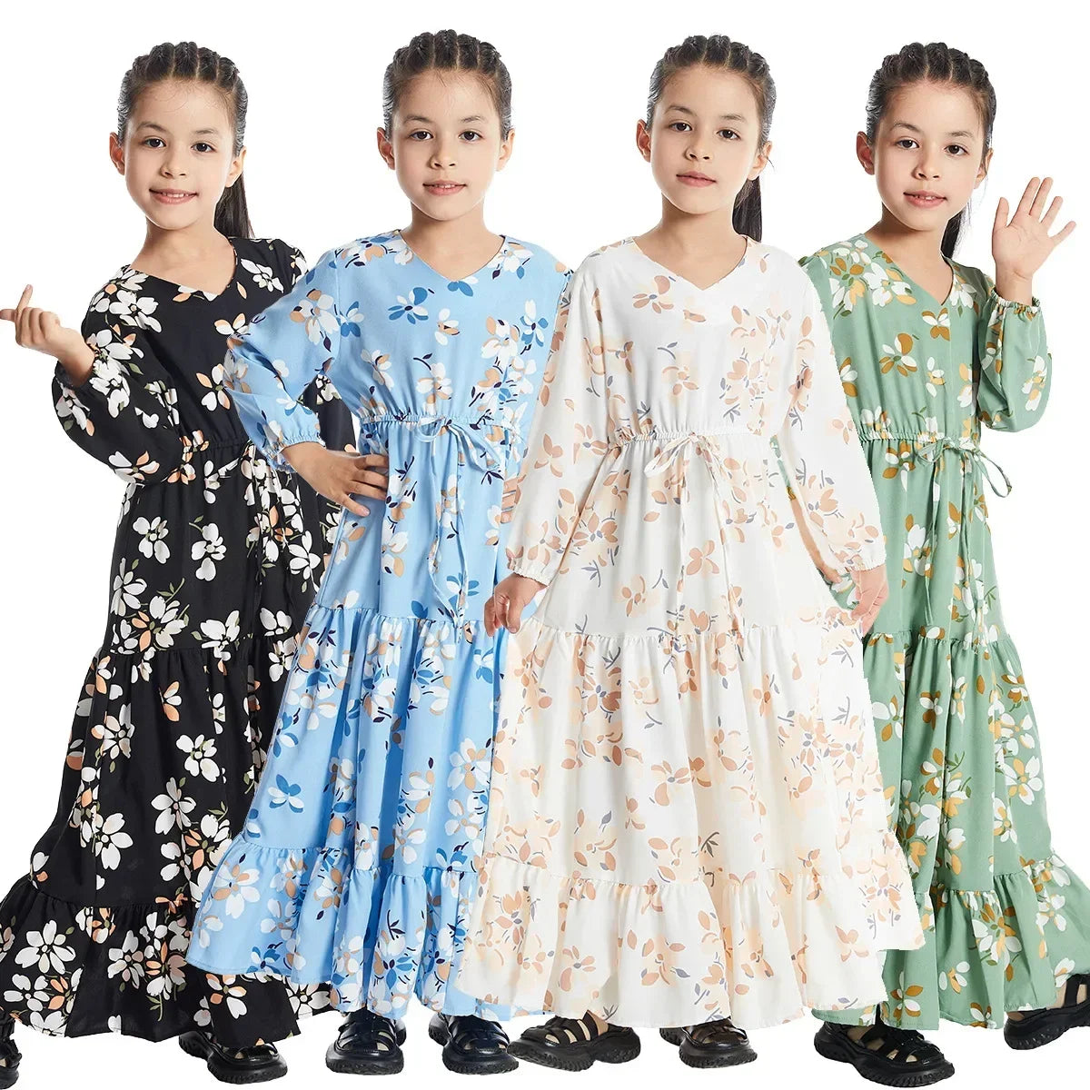 CH06 Kids Long Sleeve Floral Print Dresses