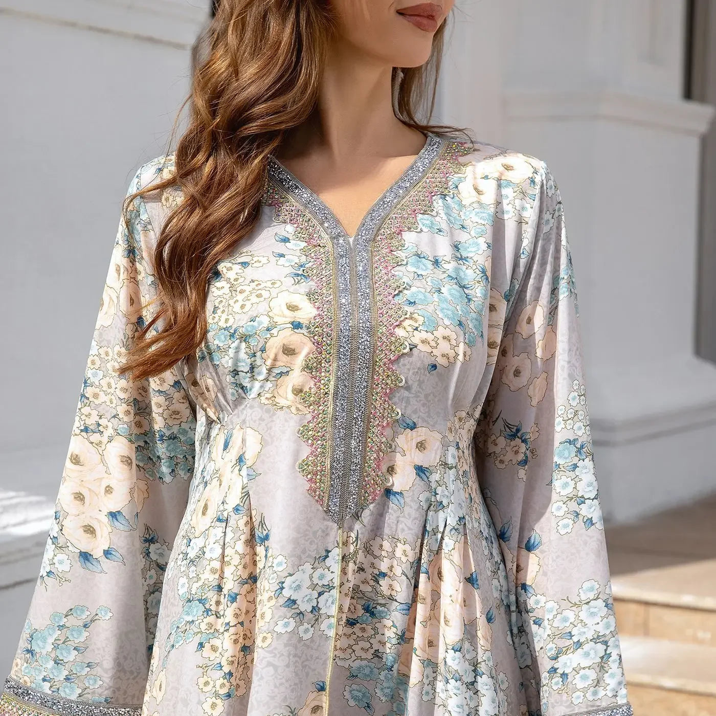 EG01 Eid abaya/ramadan abaya/ Eid dresses/ Print Floral Dream Embroidered Abaya