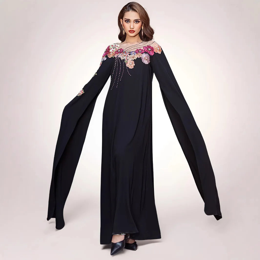 Floral Cascade Evening Abaya – Eid & Ramadan Modest Long Dress (LXF8)