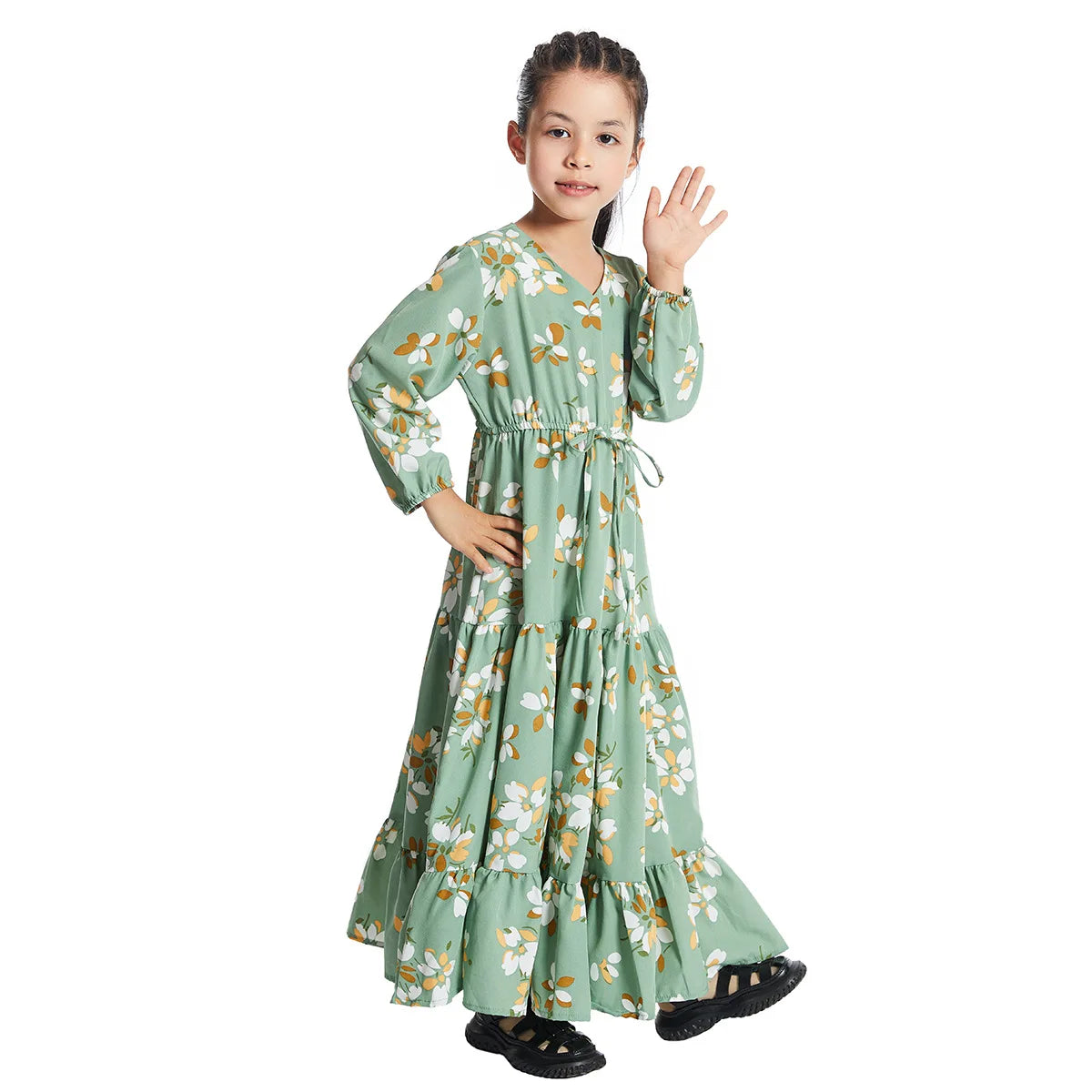 CH06 Kids Long Sleeve Floral Print Dresses