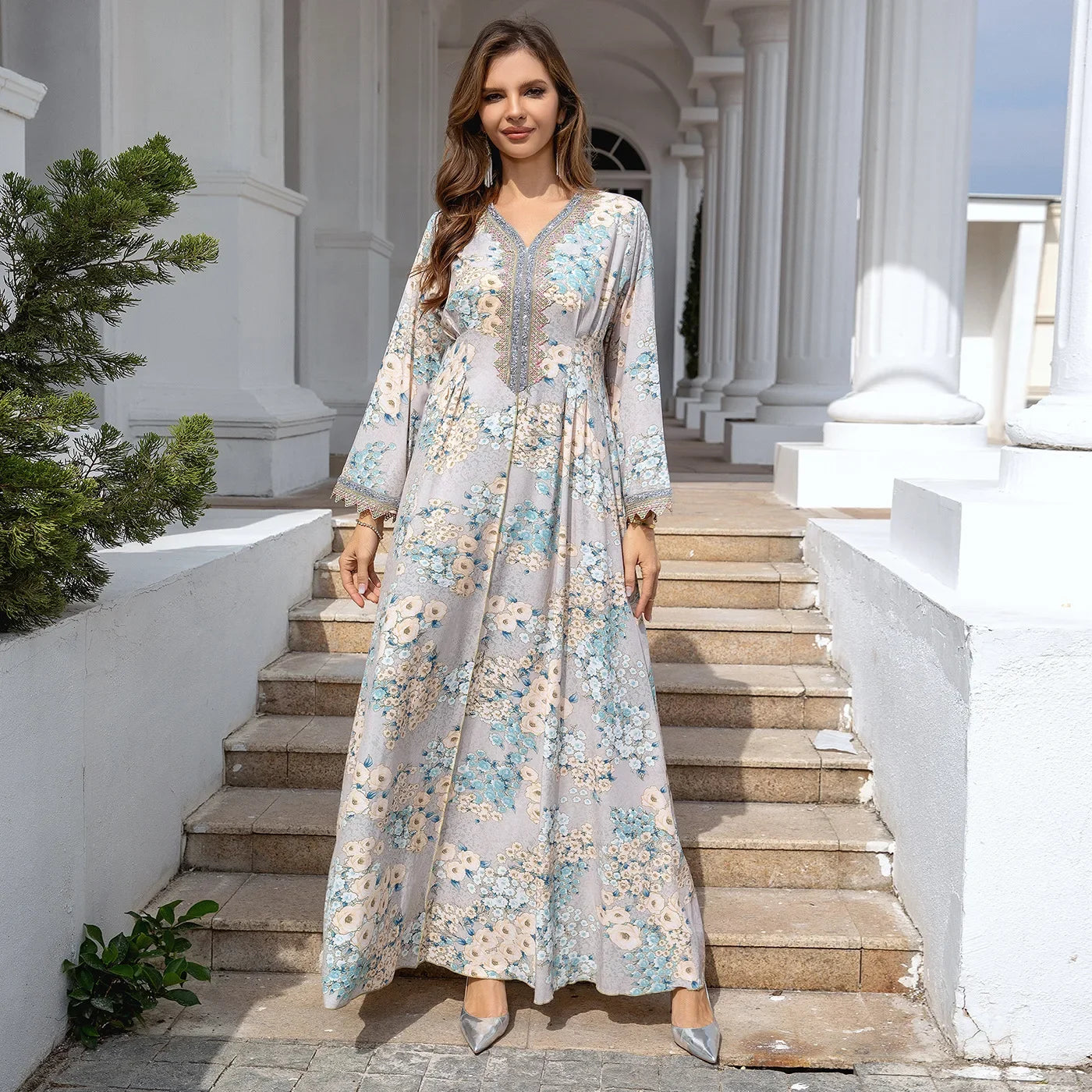 EG01 Eid abaya/ramadan abaya/ Eid dresses/ Print Floral Dream Embroidered Abaya