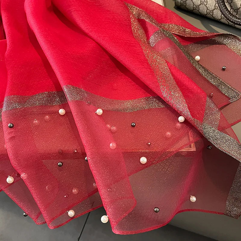 Luxury Elegant Pearl Trim Scarf Collection