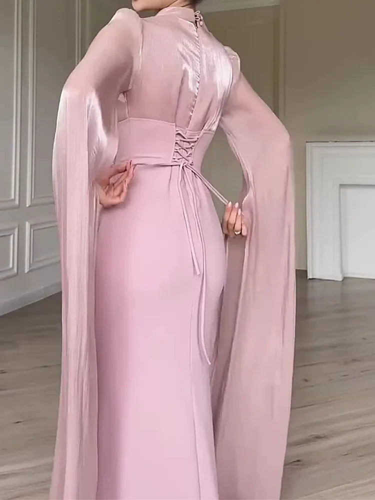 Blush Couture Cape Abaya Dress – Eid & Ramadan Modest Long Dress (LXB8)
