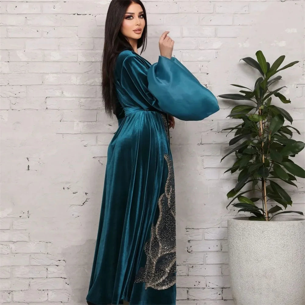 ABY11 Elegant Velvet Kaftan with Sequin Embellishments for Autumn/Winter