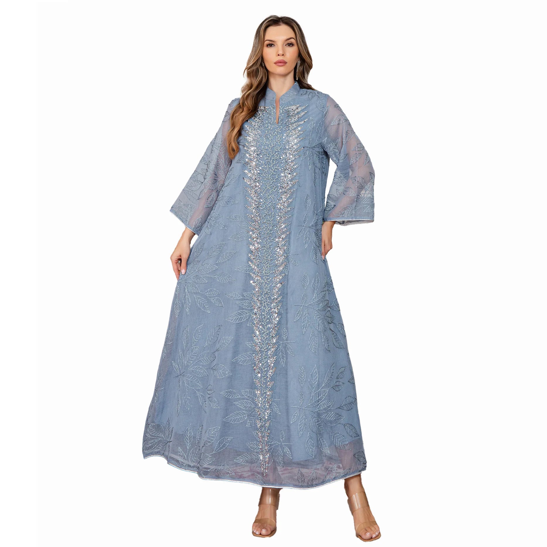 Sky Laurel Embroidered Abaya– Eid & Ramadan Modest Long Dress (LXS8)