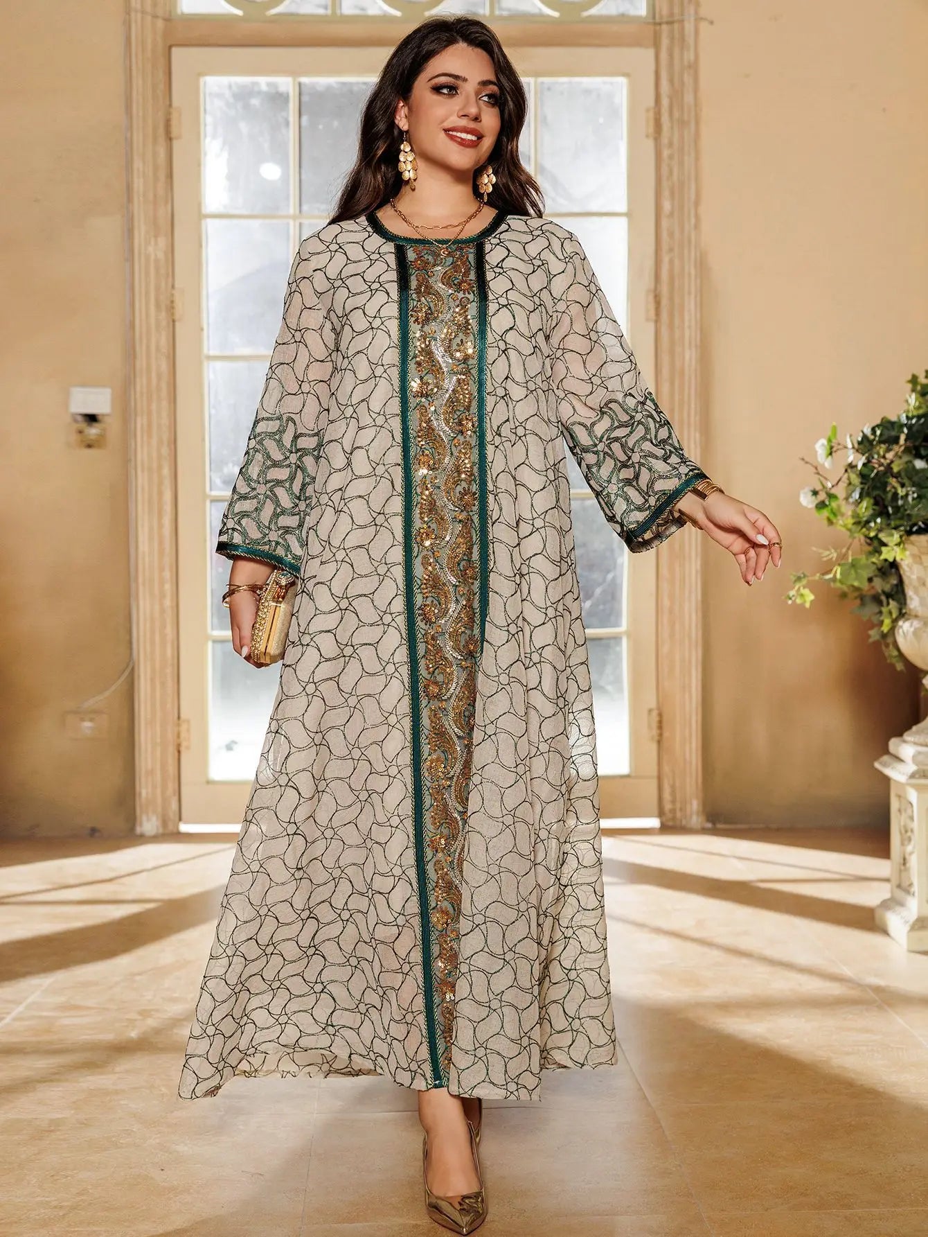 ABY024  Sequin Embroidery Abaya / Ramadan Caftan Jalabiya