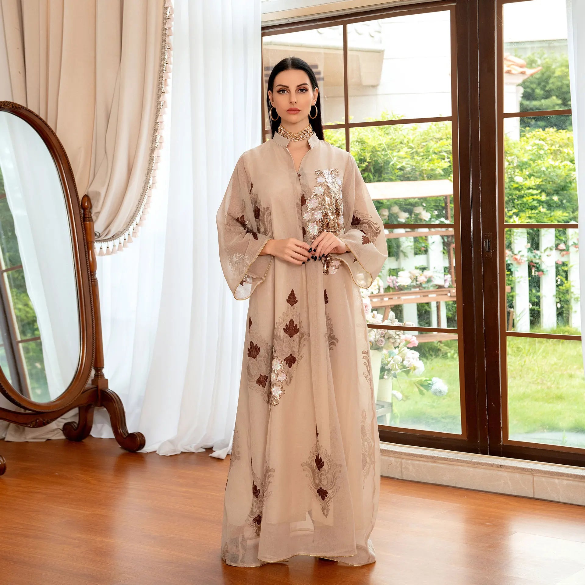 ABY036 Majestic Sequin Elegance A-Line Abaya