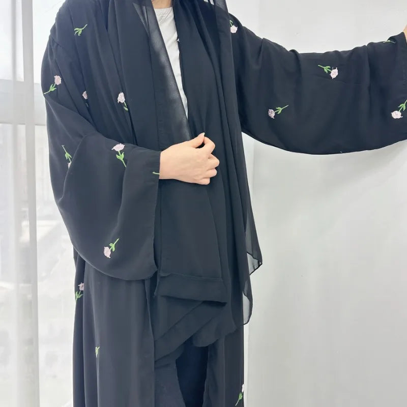 ABY001 Flower Embroidery Two-Piece Abaya Set