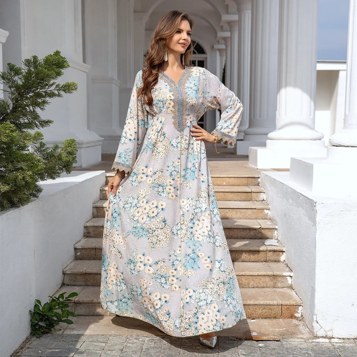 EG01 Eid abaya/ramadan abaya/ Eid dresses/ Print Floral Dream Embroidered Abaya