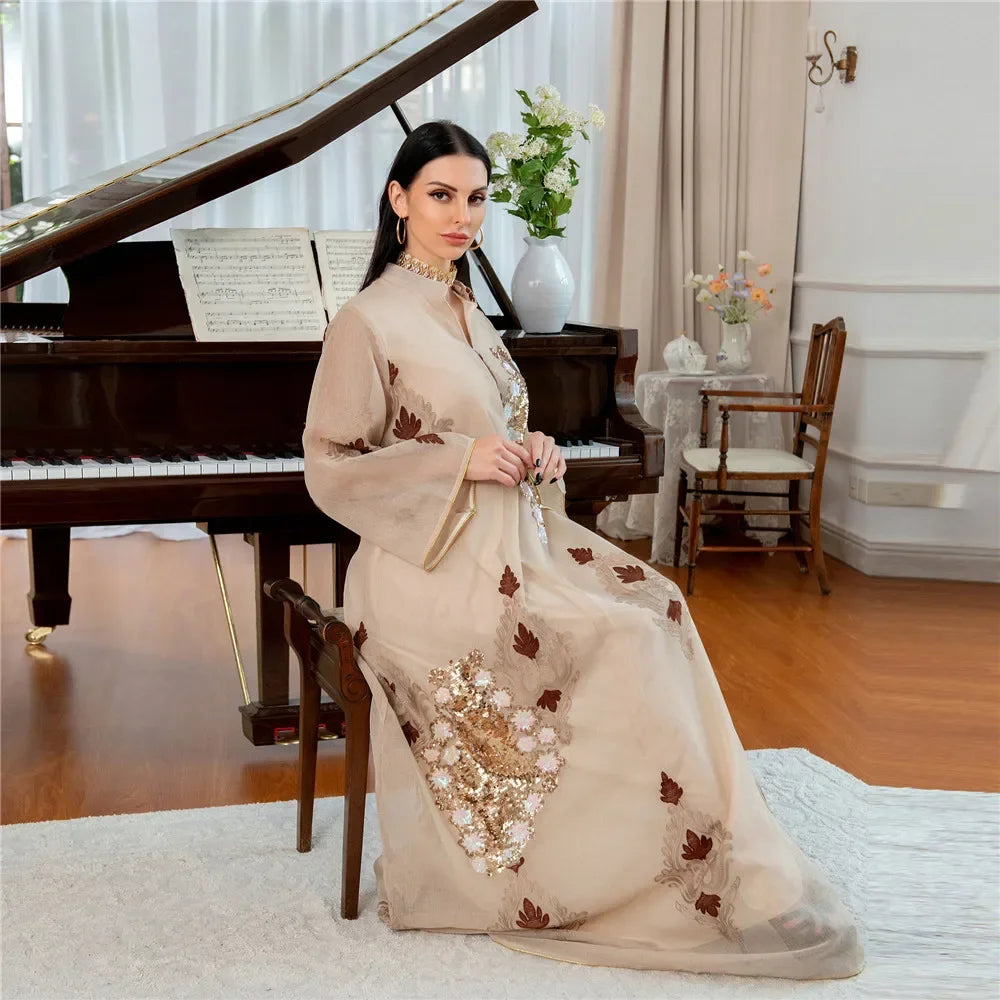 LX09 Eid abaya/ramadan abaya/ Eid dresses Majestic Sequin Elegance A-Line Abaya