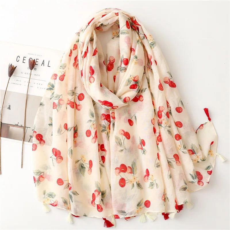 HB14 Floral Tassel Viscose Shawls