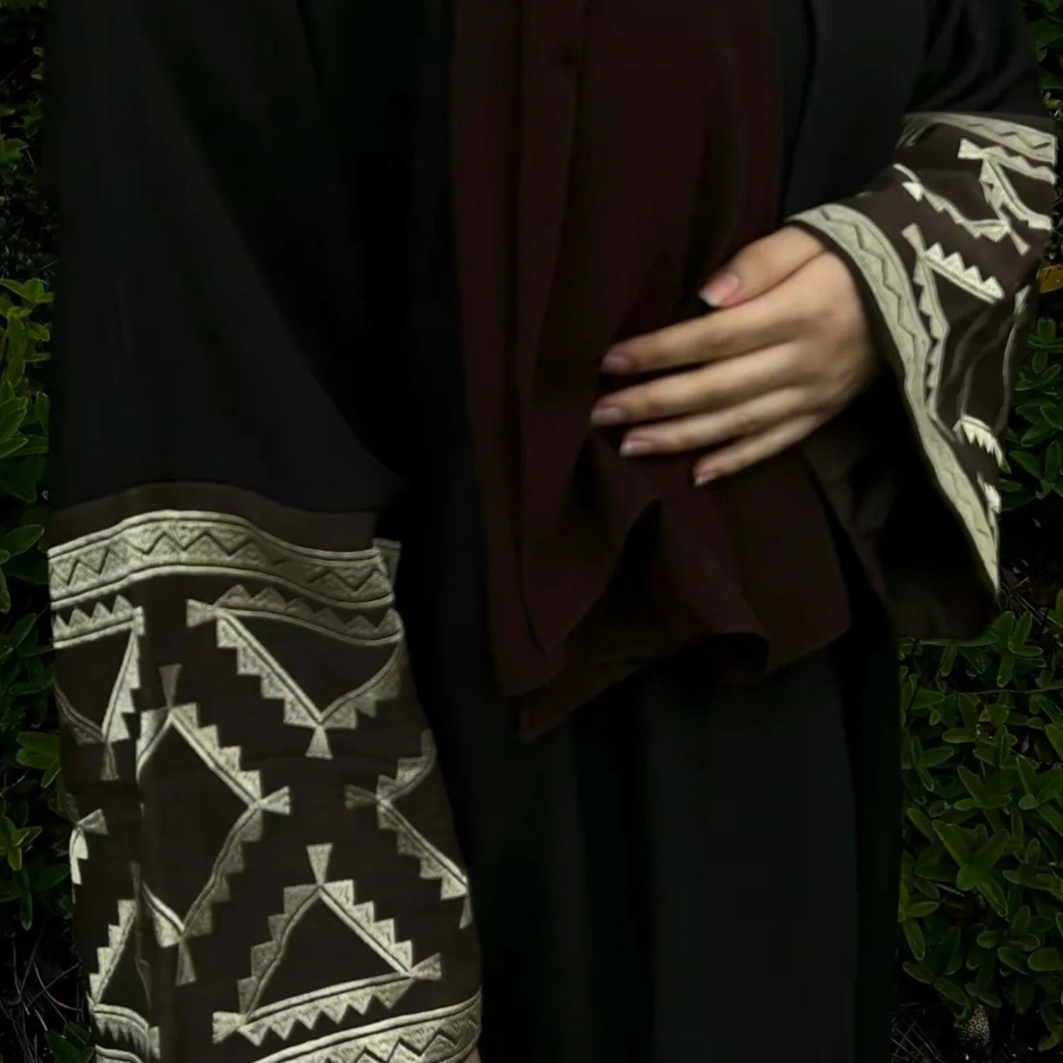 ABY002 Geometric Embroidered Sleeve Abaya