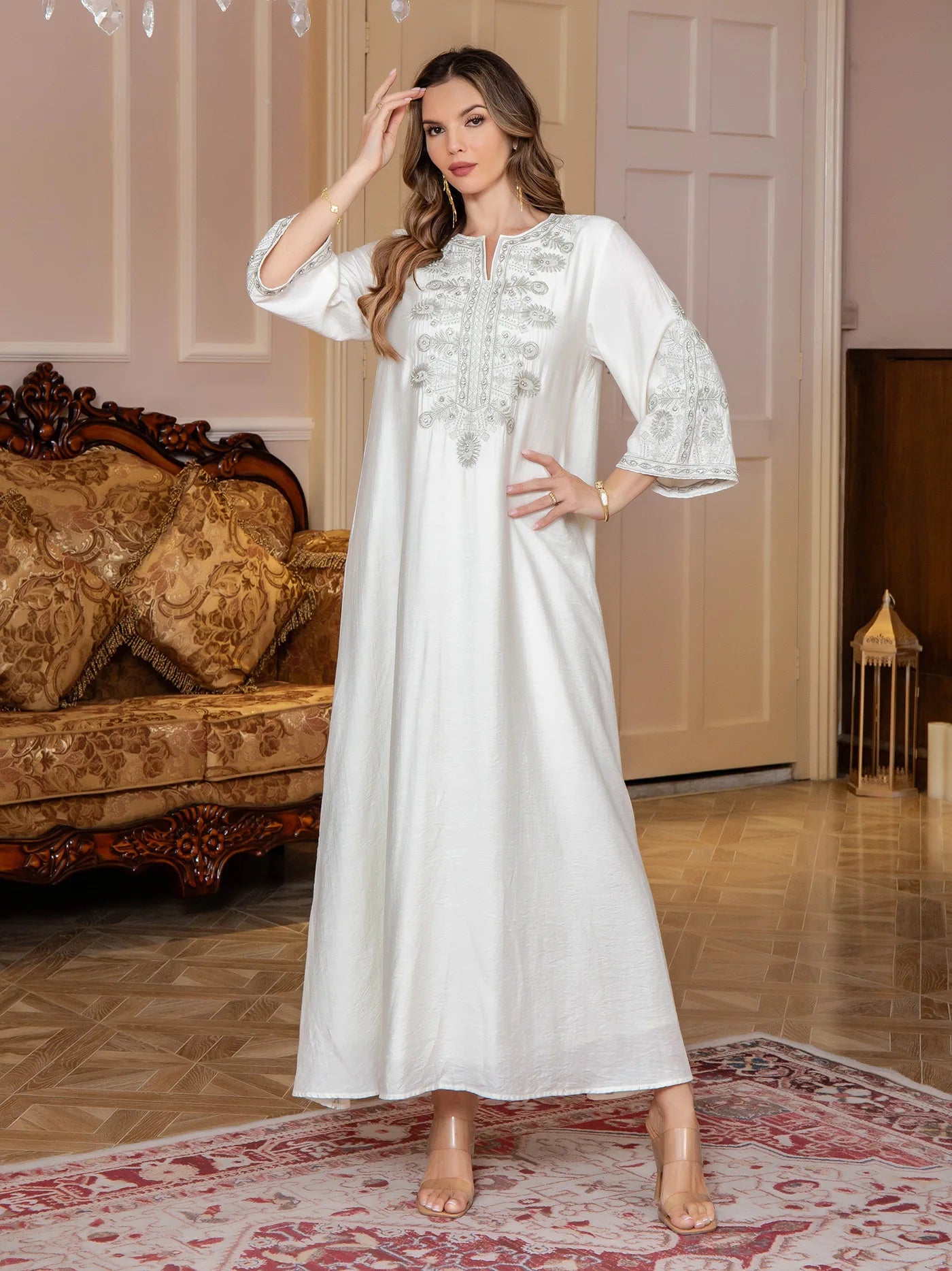 Dandelion Glow Embroidered Abaya– Eid & Ramadan Modest Long Dress (LX24)