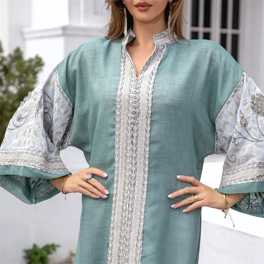 ABY018 Luxury Linen Two-Layer Embroidered Abaya