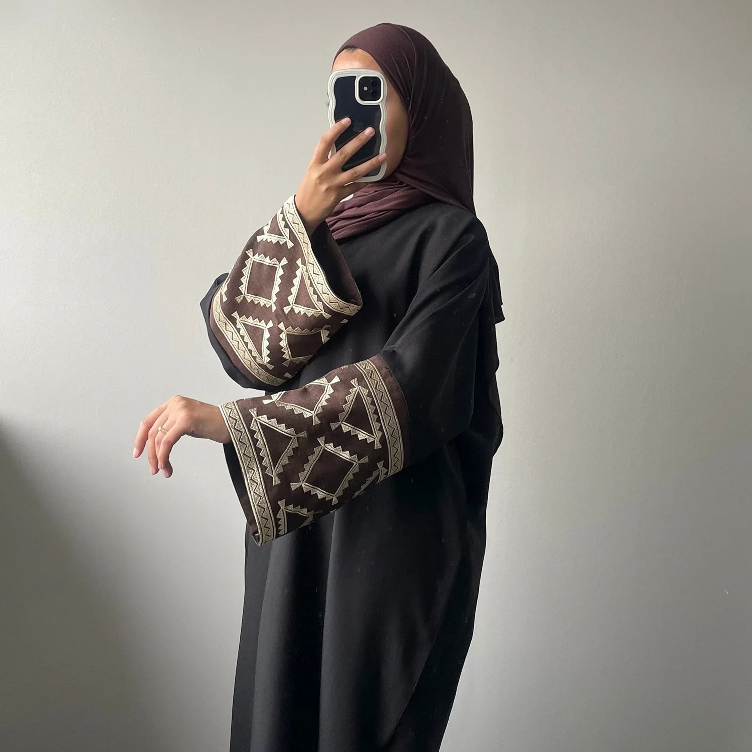 ABY002 Geometric Embroidered Sleeve Abaya