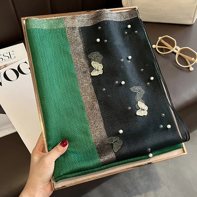 Luxury Silk Shawl Scarf- Butterfly Pearl Silk Scarf/Hijab Collection