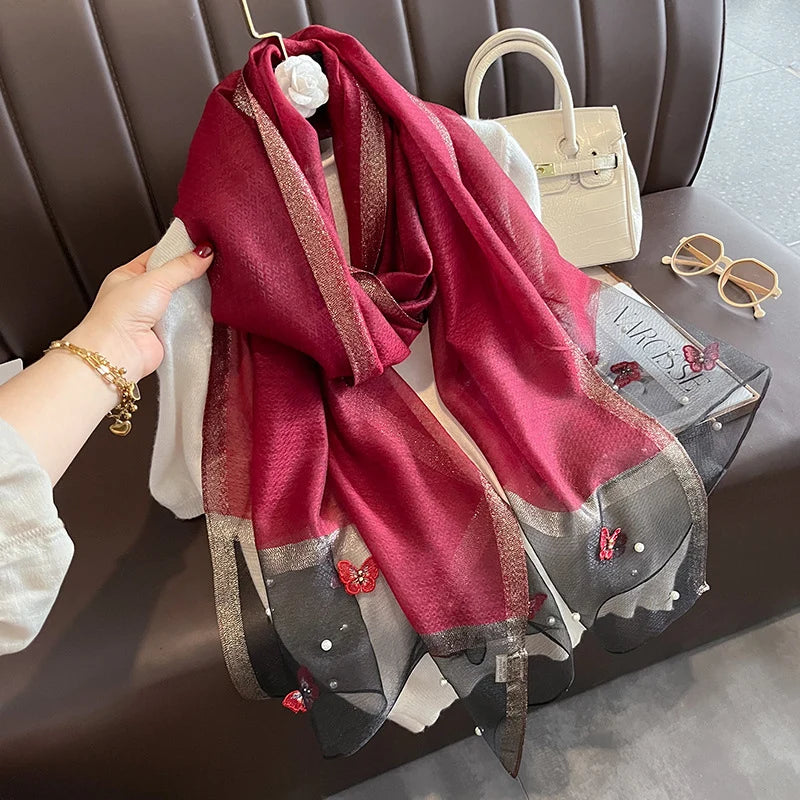 Luxury Silk Shawl Scarf- Butterfly Pearl Silk Scarf/Hijab Collection