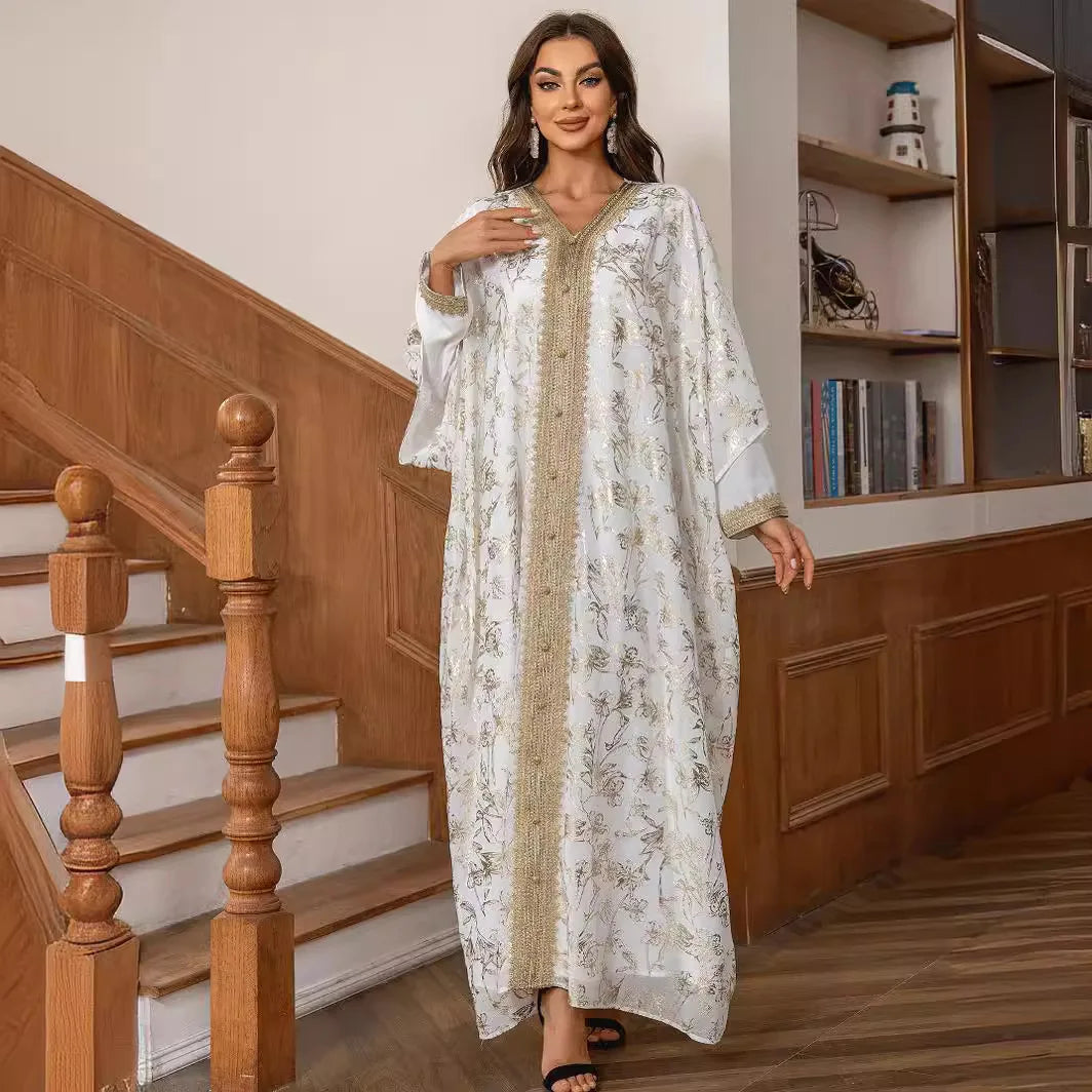 LX21 Elegant Two-Piece Abaya with Gold Print Detailing/ Eid abaya/ ramadan