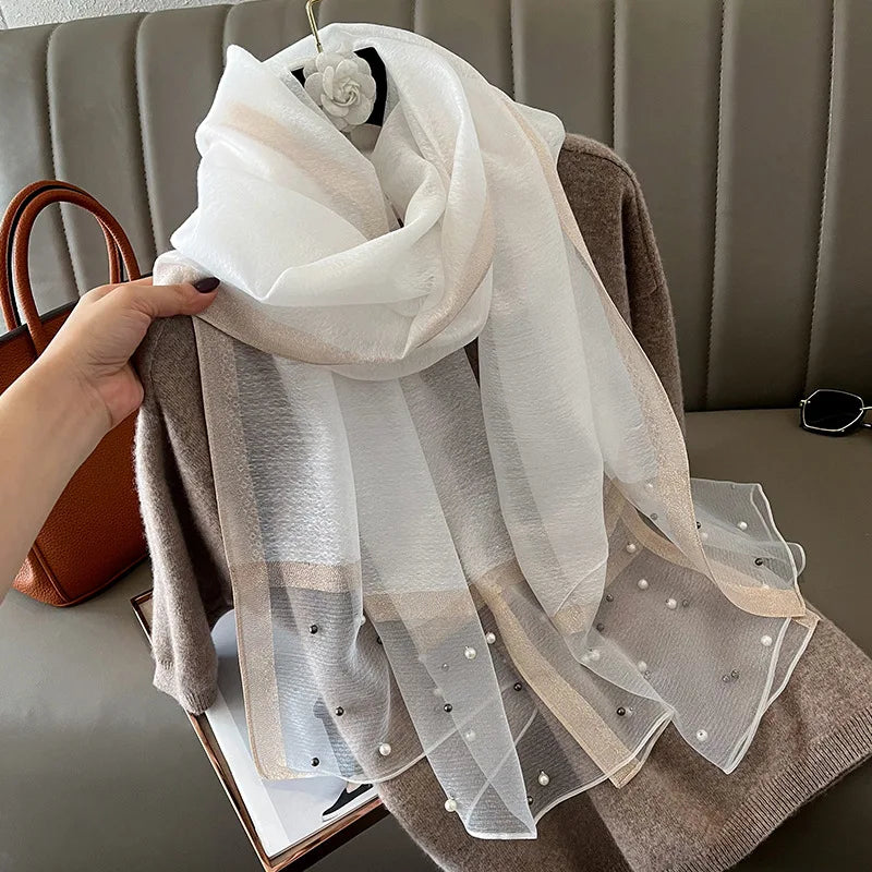 Luxury Elegant Pearl Trim Scarf Collection