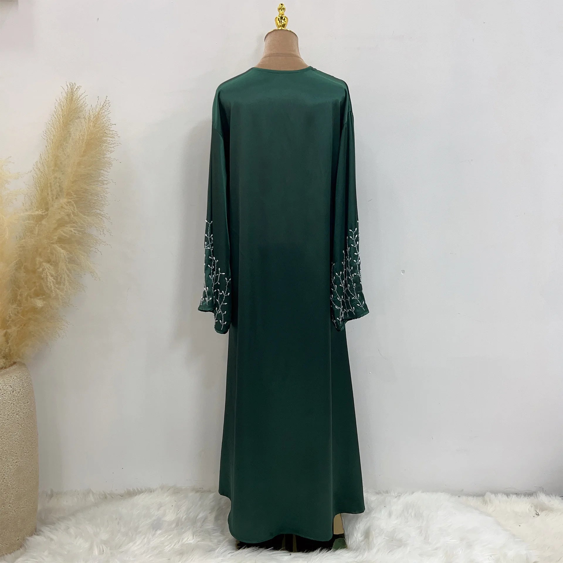 ABY15 Silver Grace Embroidered Satin Abaya