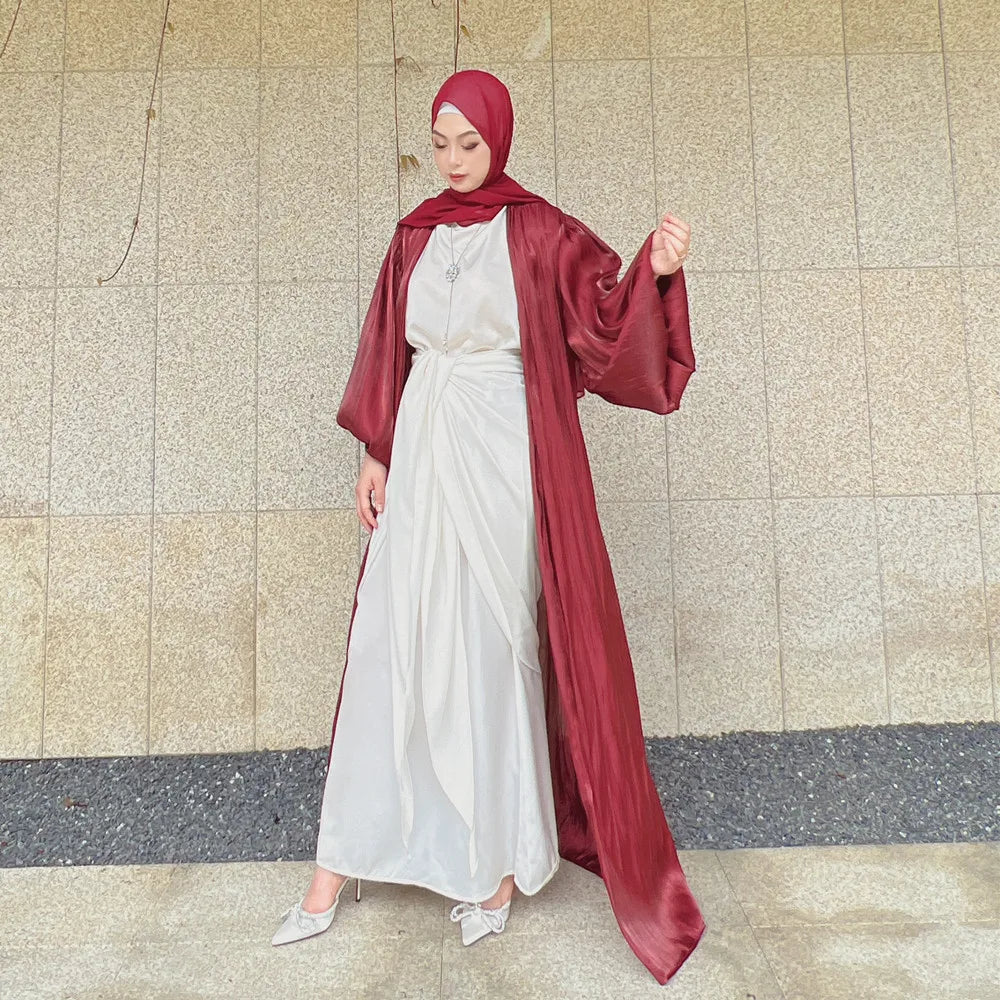 ABY021  Blush Satin Open Abaya