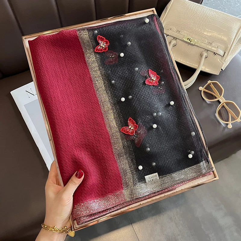 Luxury Silk Shawl Scarf- Butterfly Pearl Silk Scarf/Hijab Collection