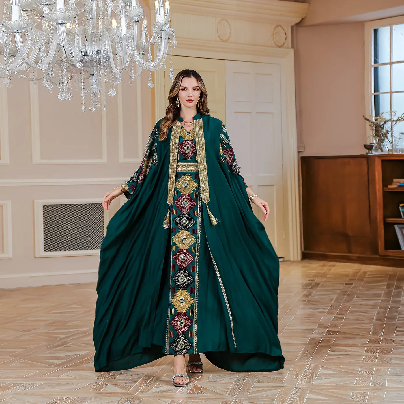 LX14 Eid abaya/ramadan abaya/ Eid dresses/ Ornate Two-Piece Abaya Ensemble