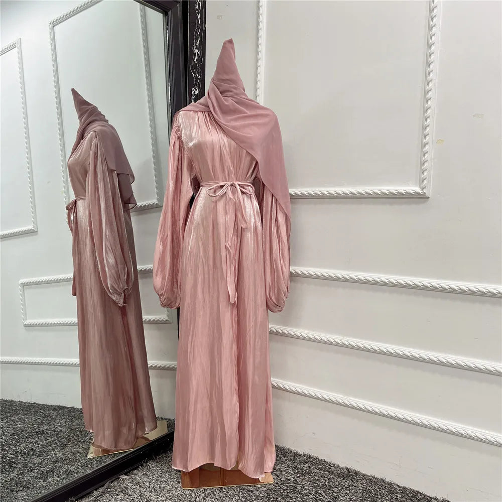 ABY021  Blush Satin Open Abaya